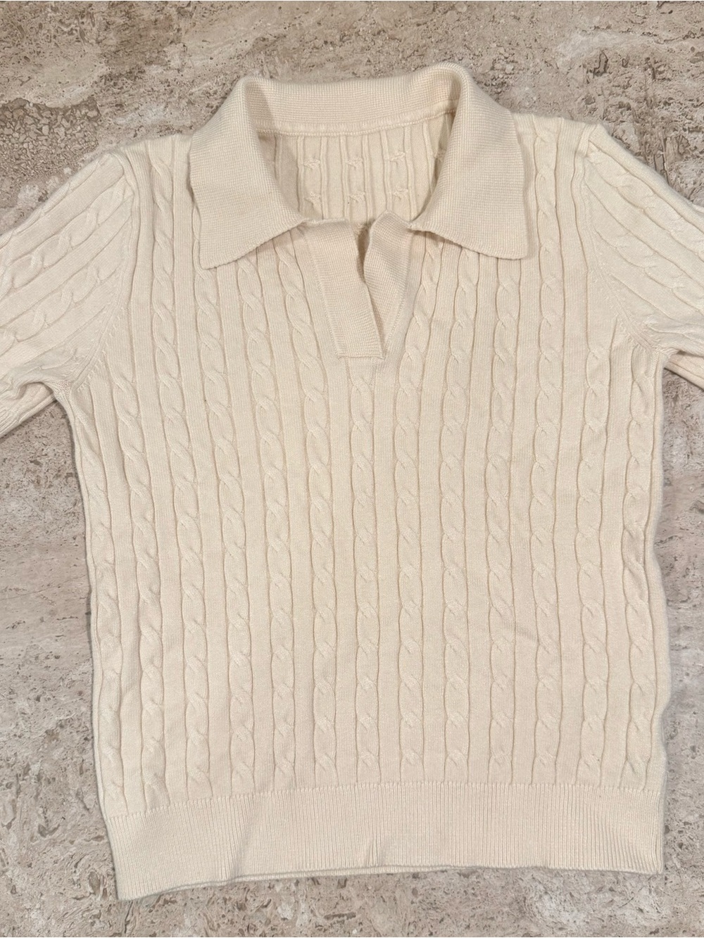 Cream Cable Knit Polo Sweater